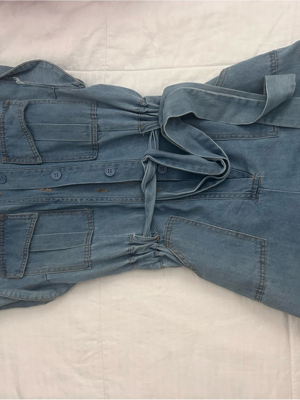 Casual Blue Denim Women’s Jeans Overalls with Tie Waist